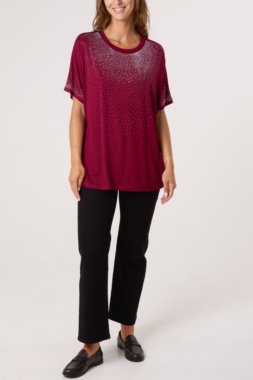 Diamante Embellished Round Neck Top