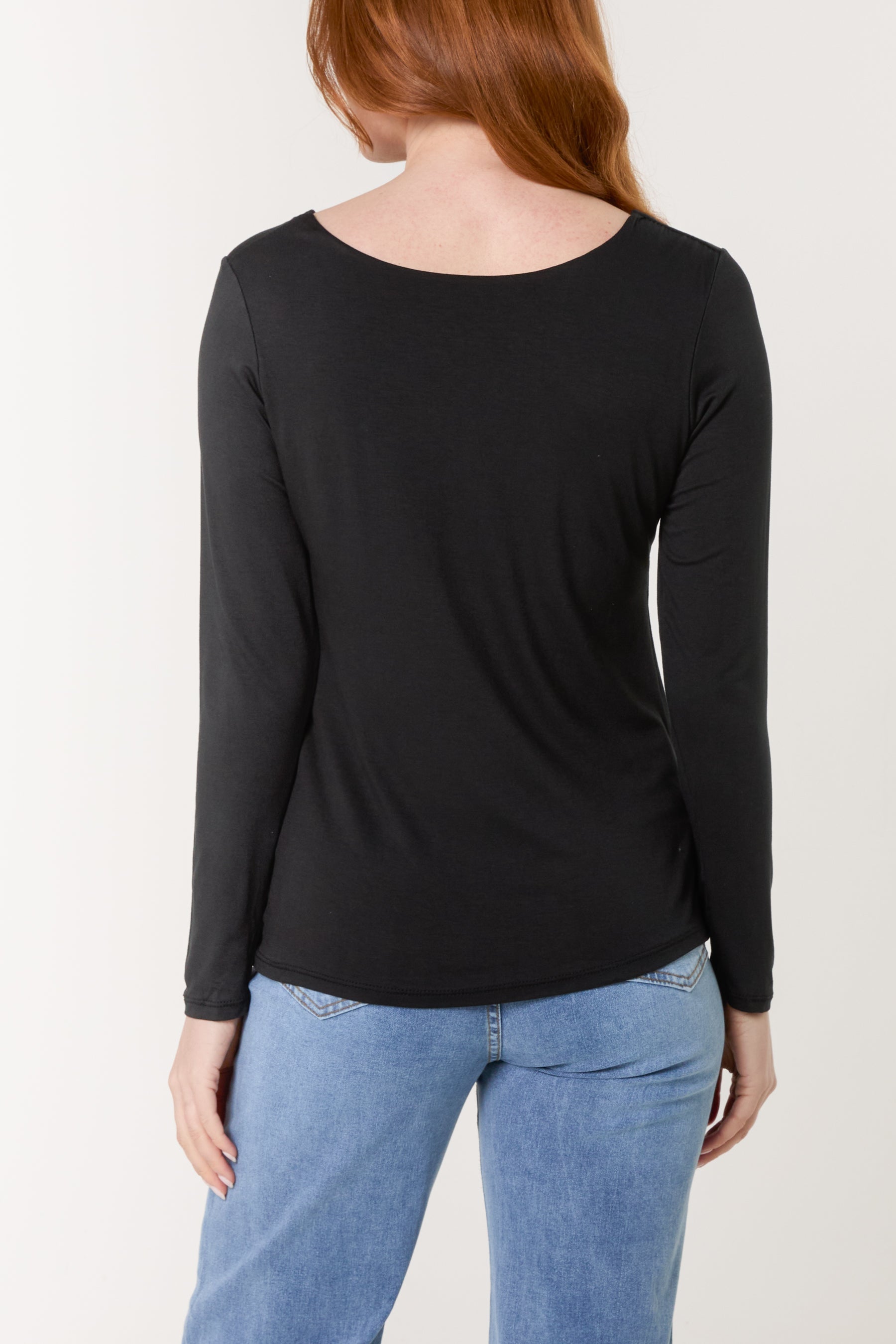 Basic V-Neck Stretch Long Sleeve Top