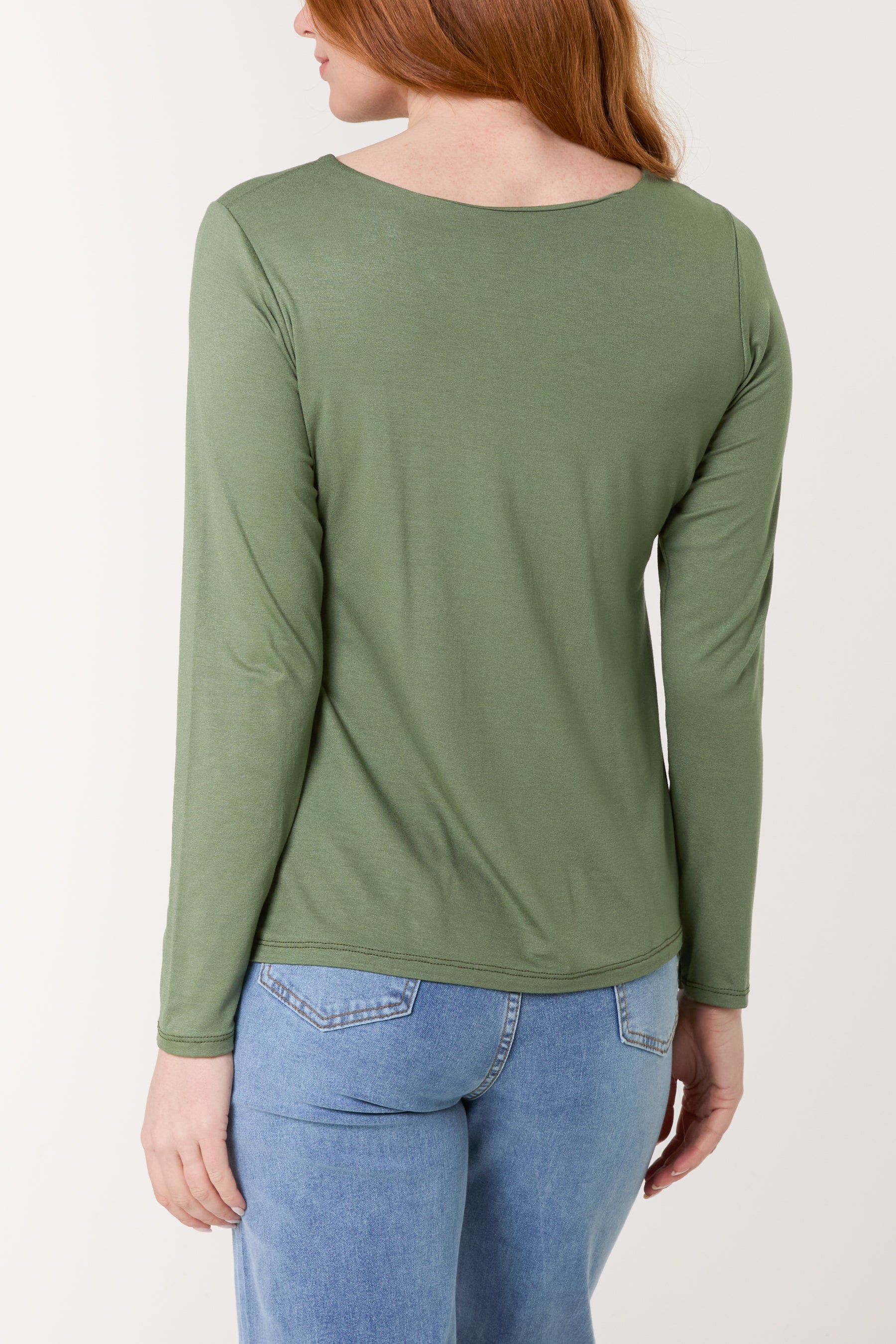Basic V-Neck Stretch Long Sleeve Top