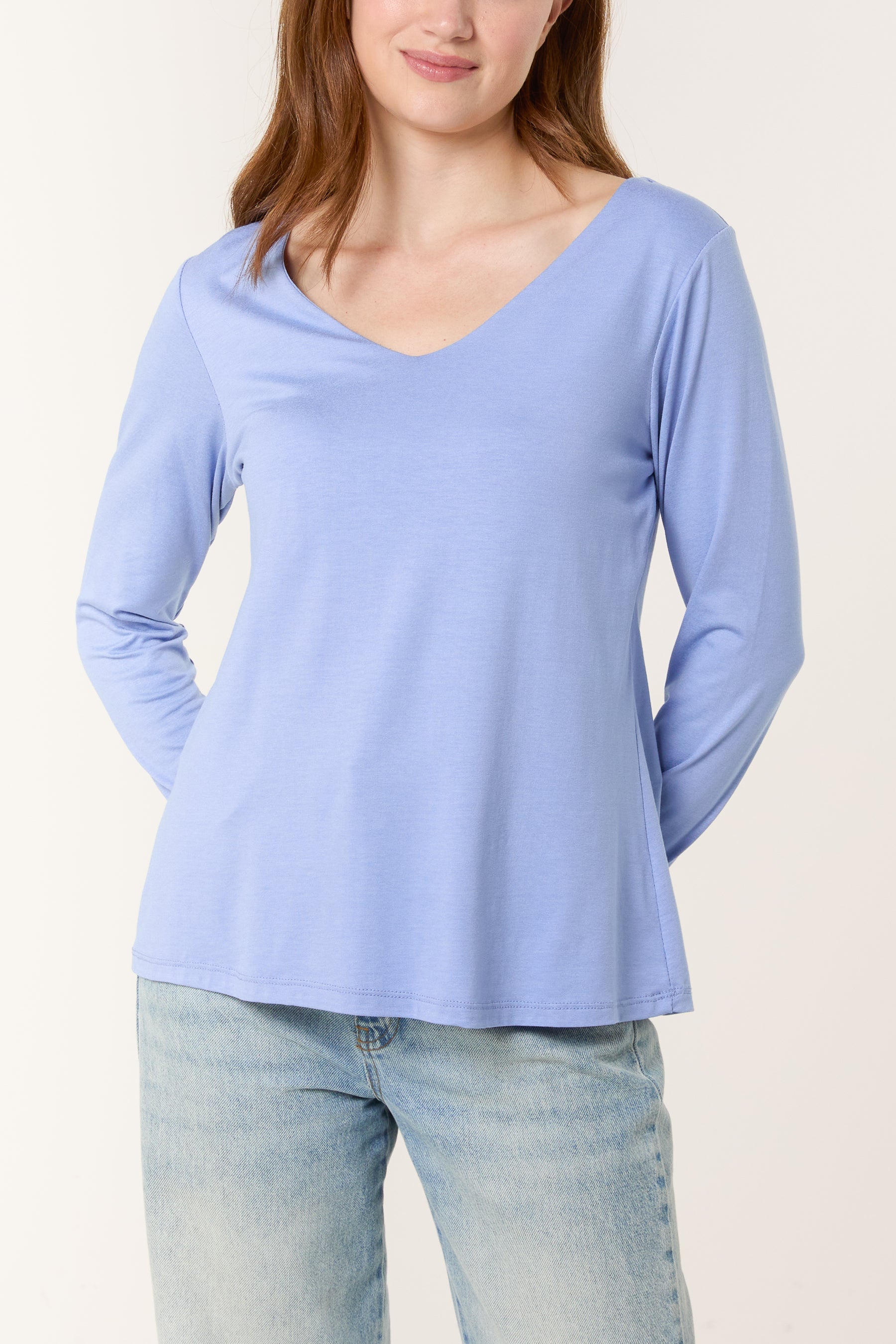 Basic V-Neck Stretch Long Sleeve Top