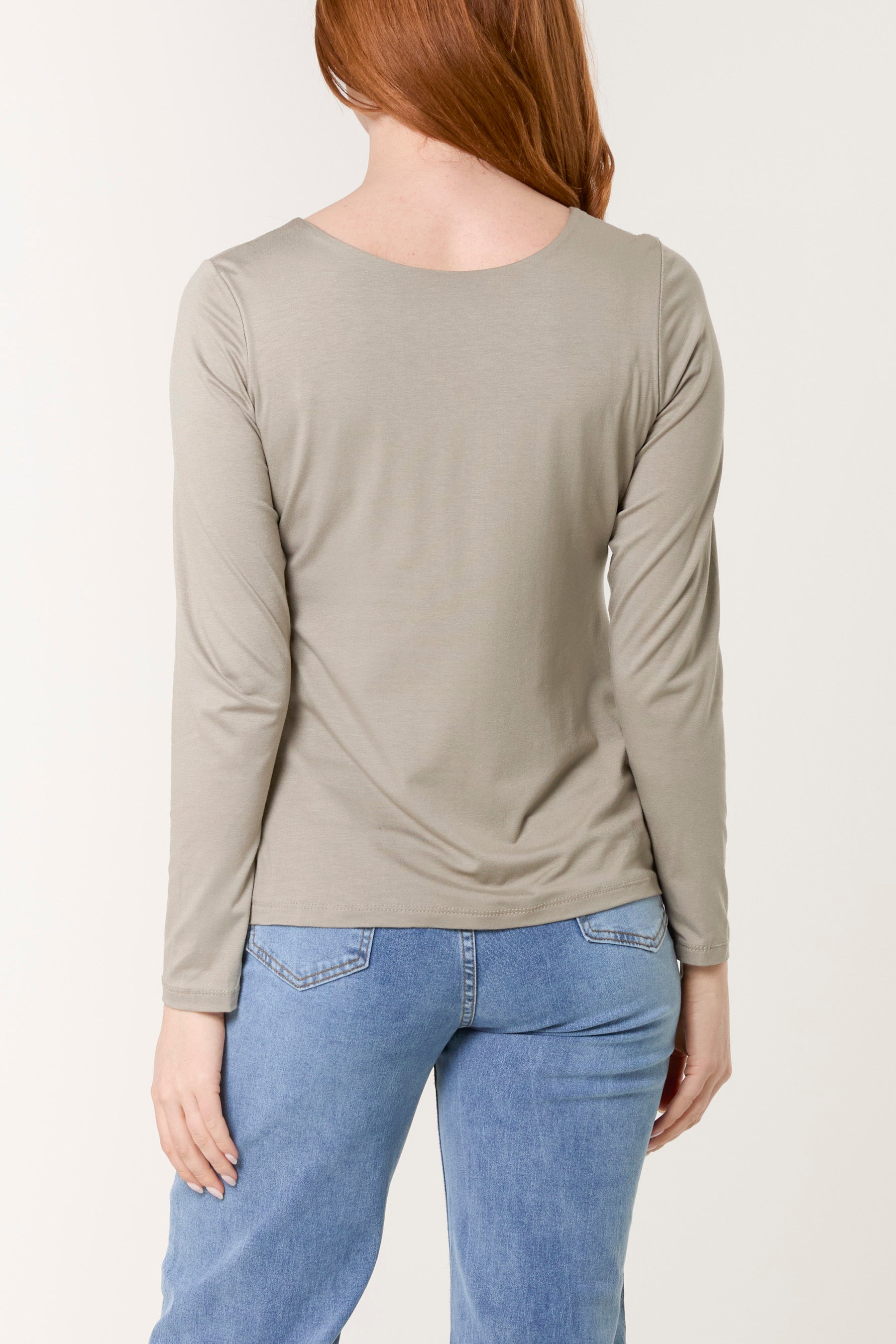 Basic V-Neck Stretch Long Sleeve Top