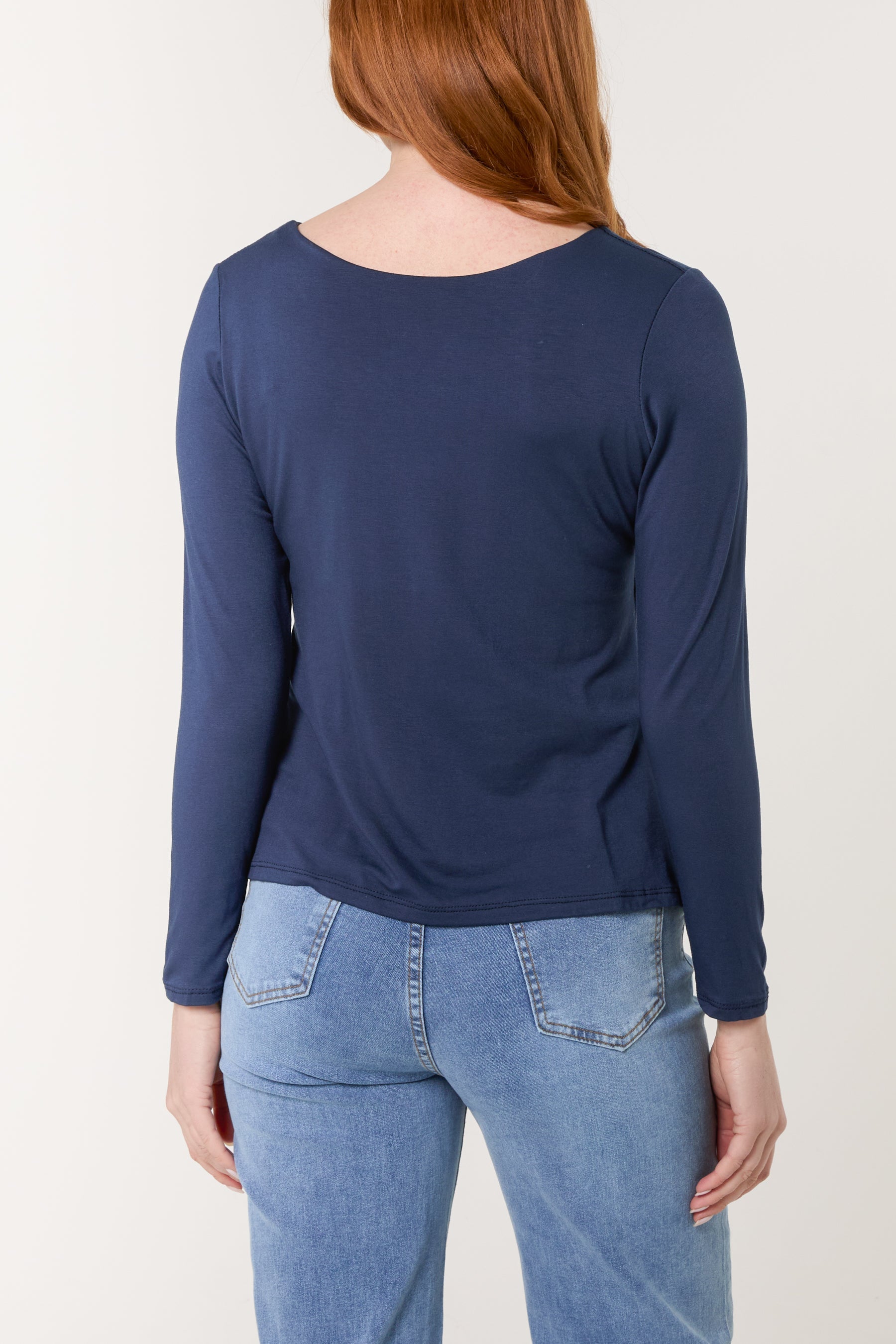 Basic V-Neck Stretch Long Sleeve Top