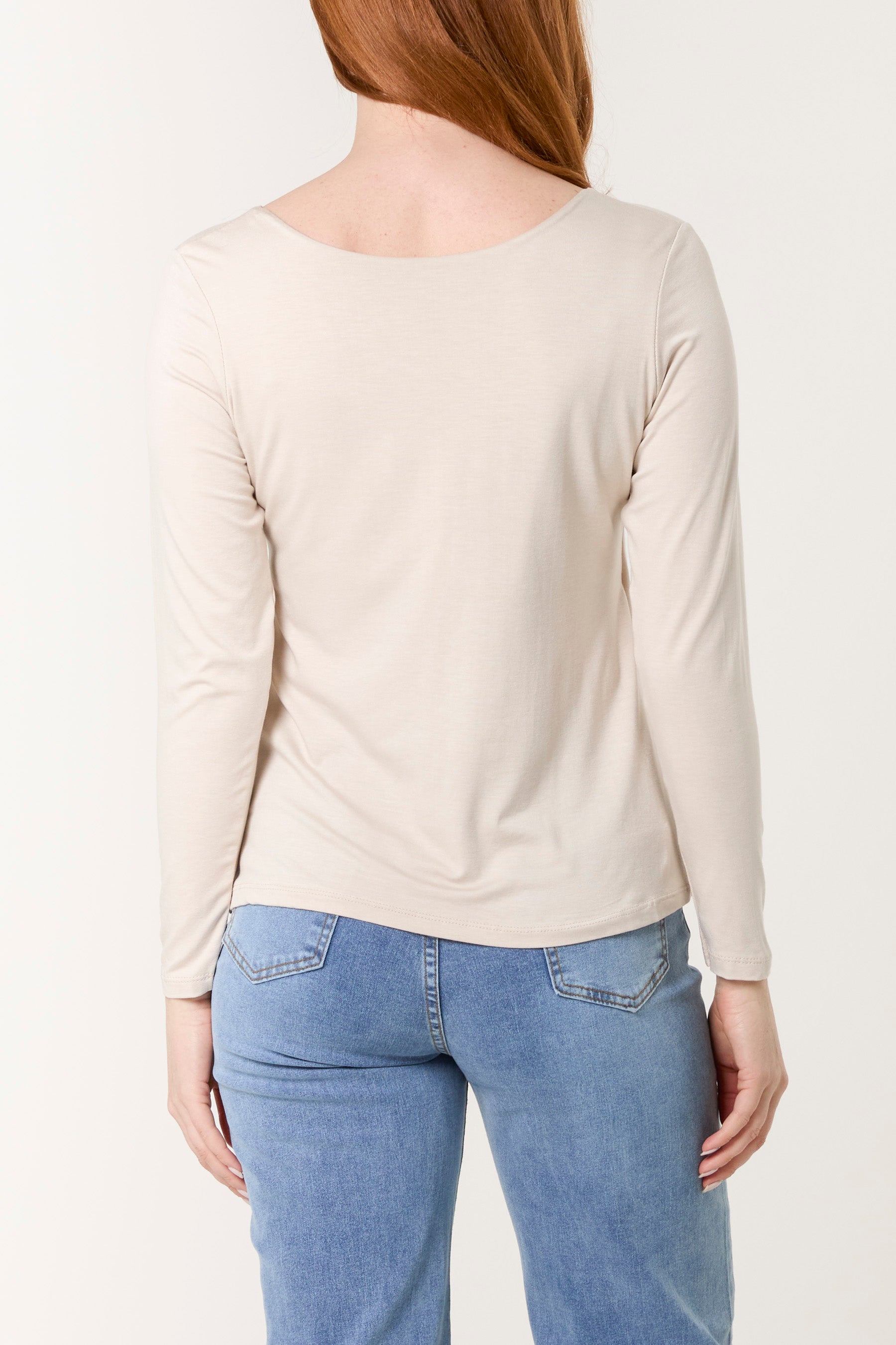 Basic V-Neck Stretch Long Sleeve Top