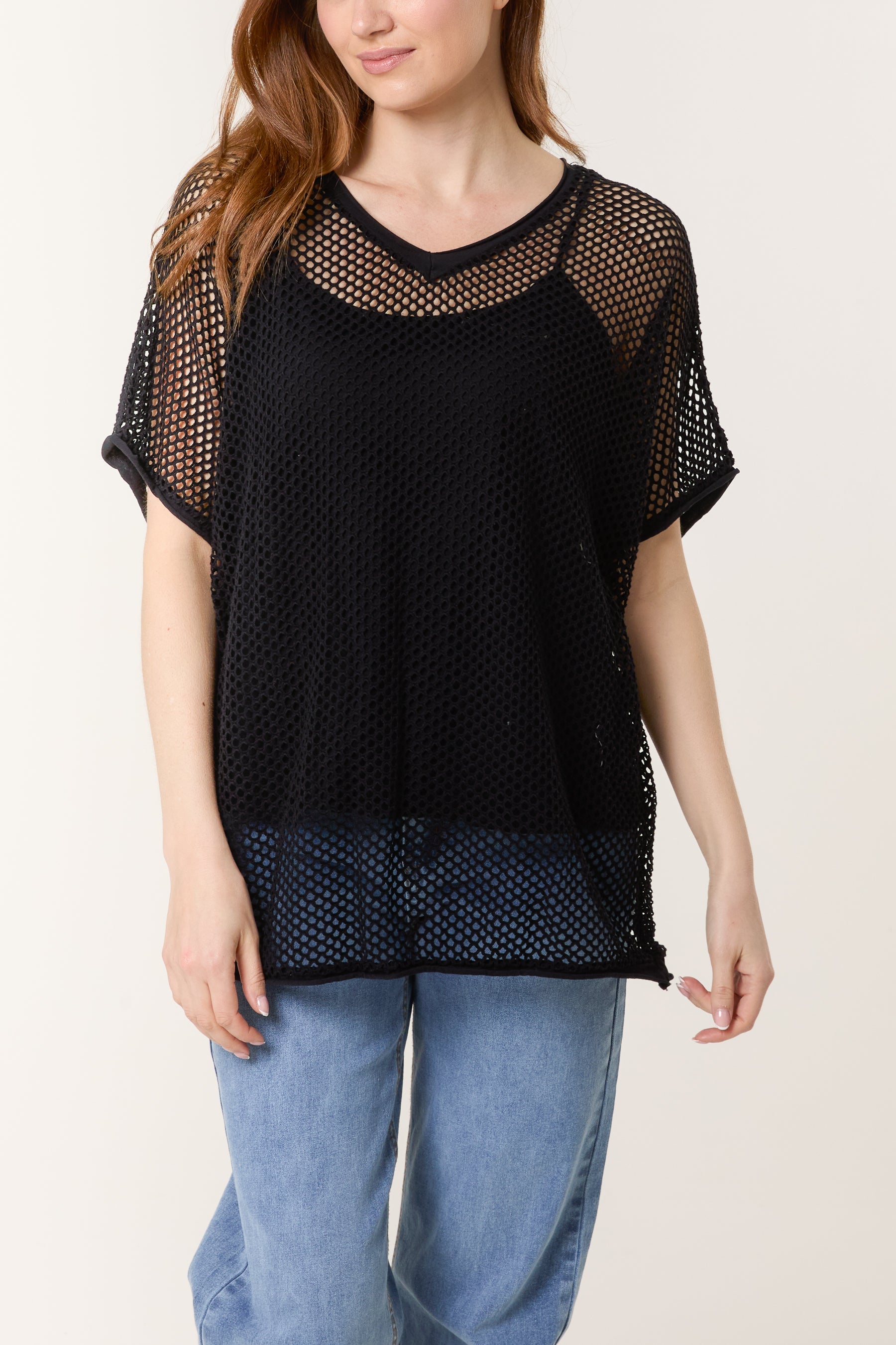 Short Sleeve Lined Net Top