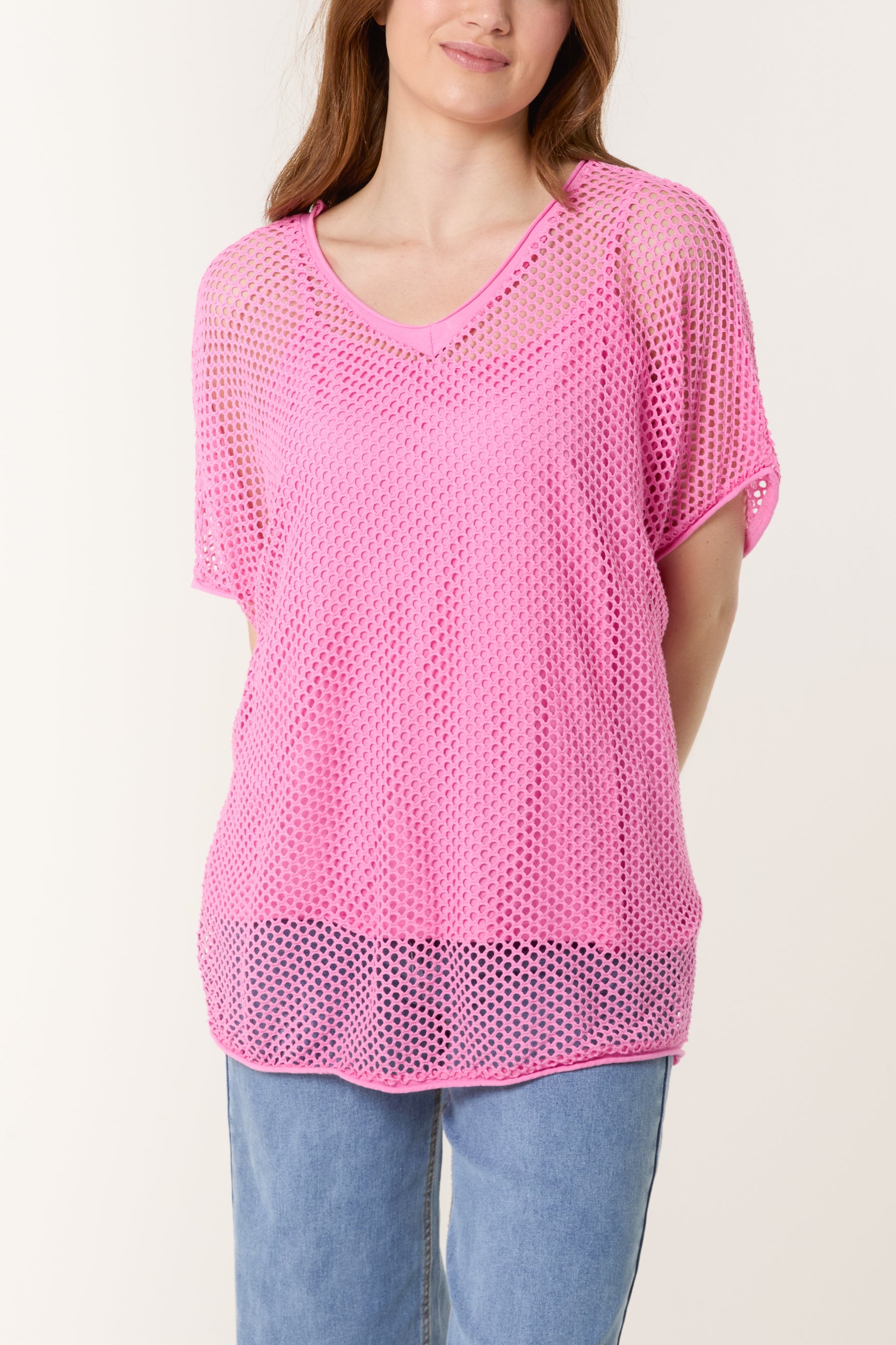 Short Sleeve Lined Net Top
