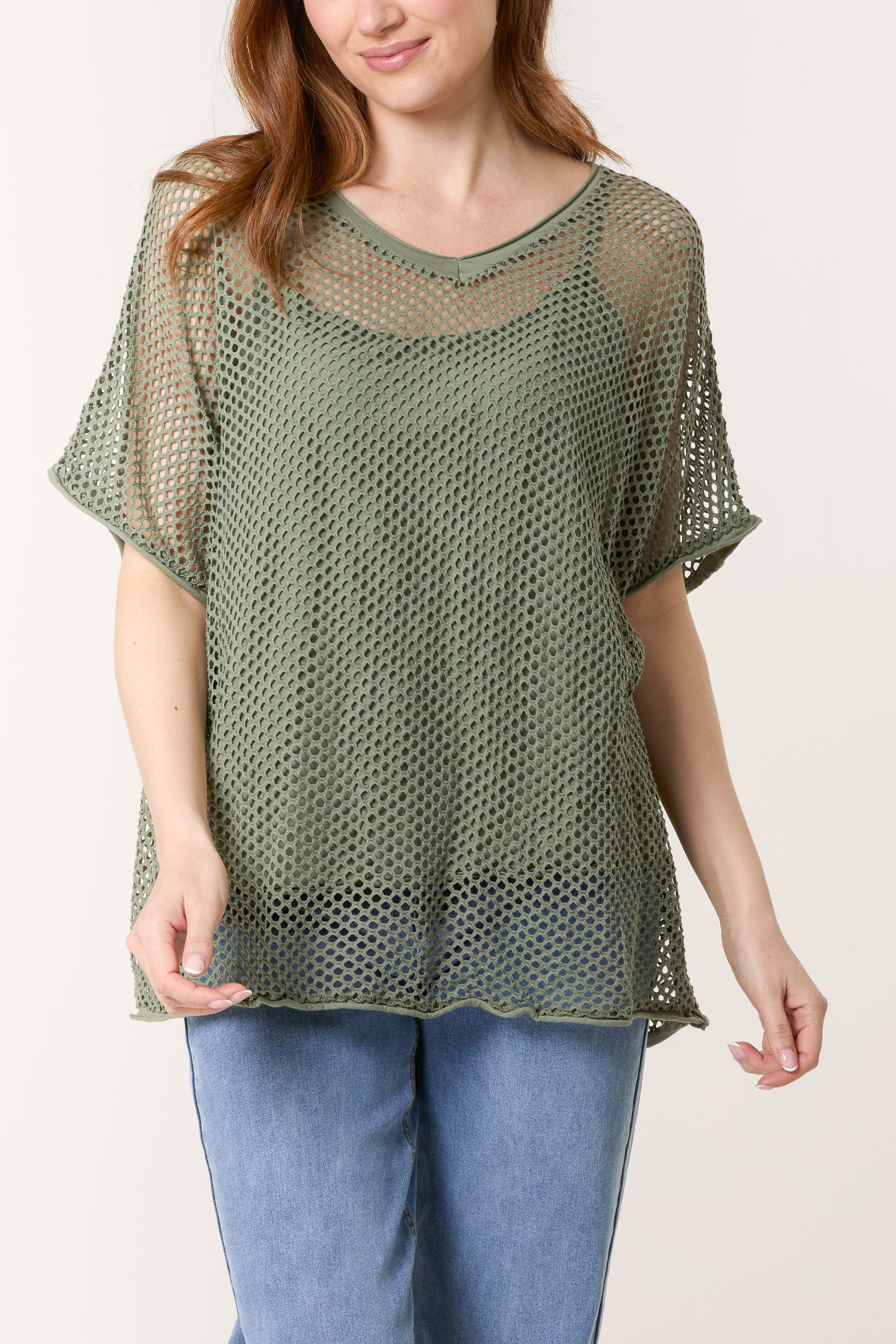 Short Sleeve Lined Net Top