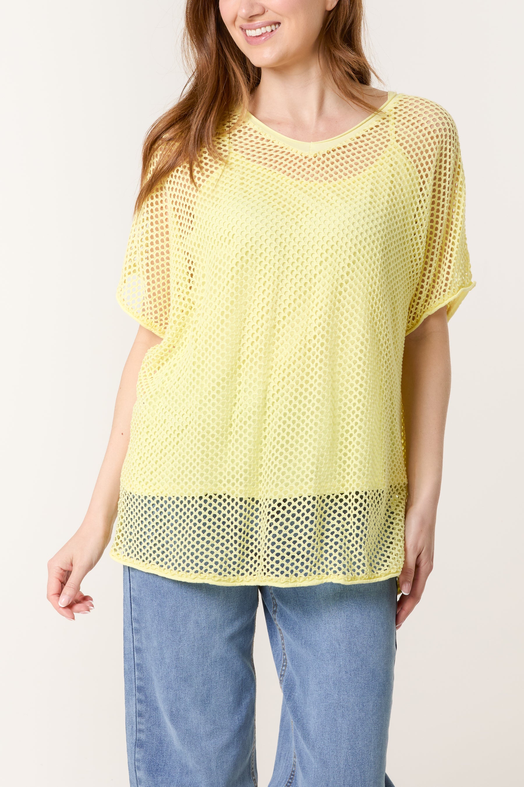 Short Sleeve Lined Net Top