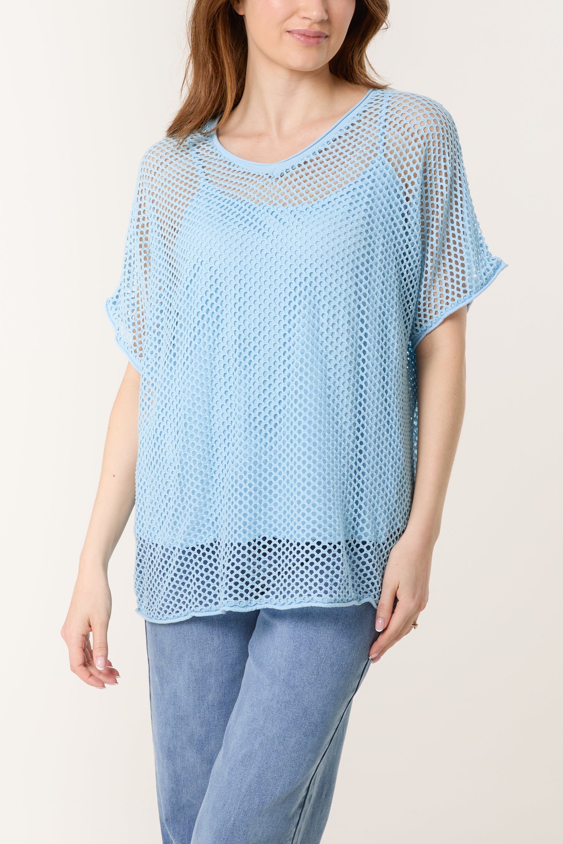 Short Sleeve Lined Net Top