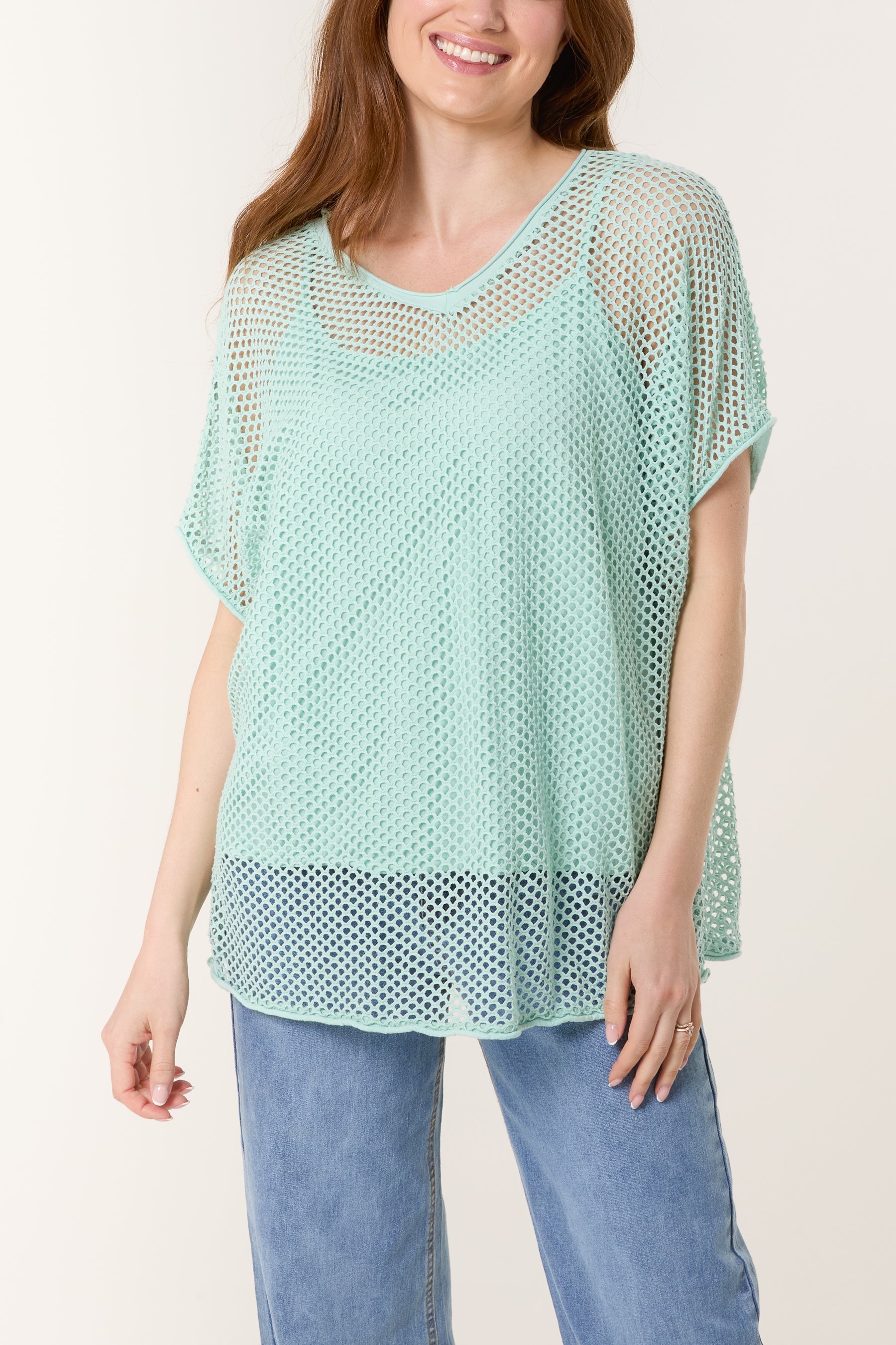 Short Sleeve Lined Net Top
