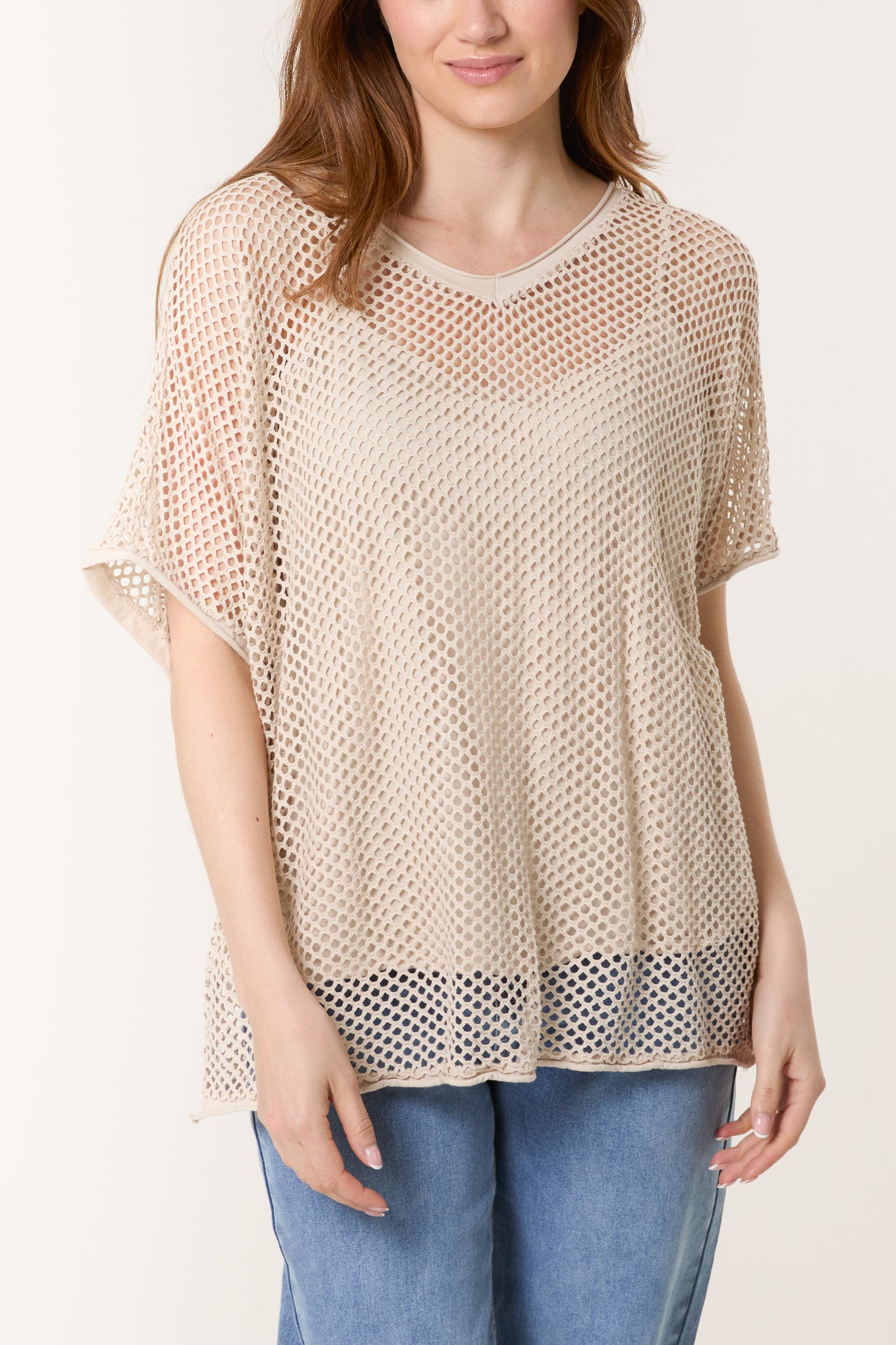 Short Sleeve Lined Net Top