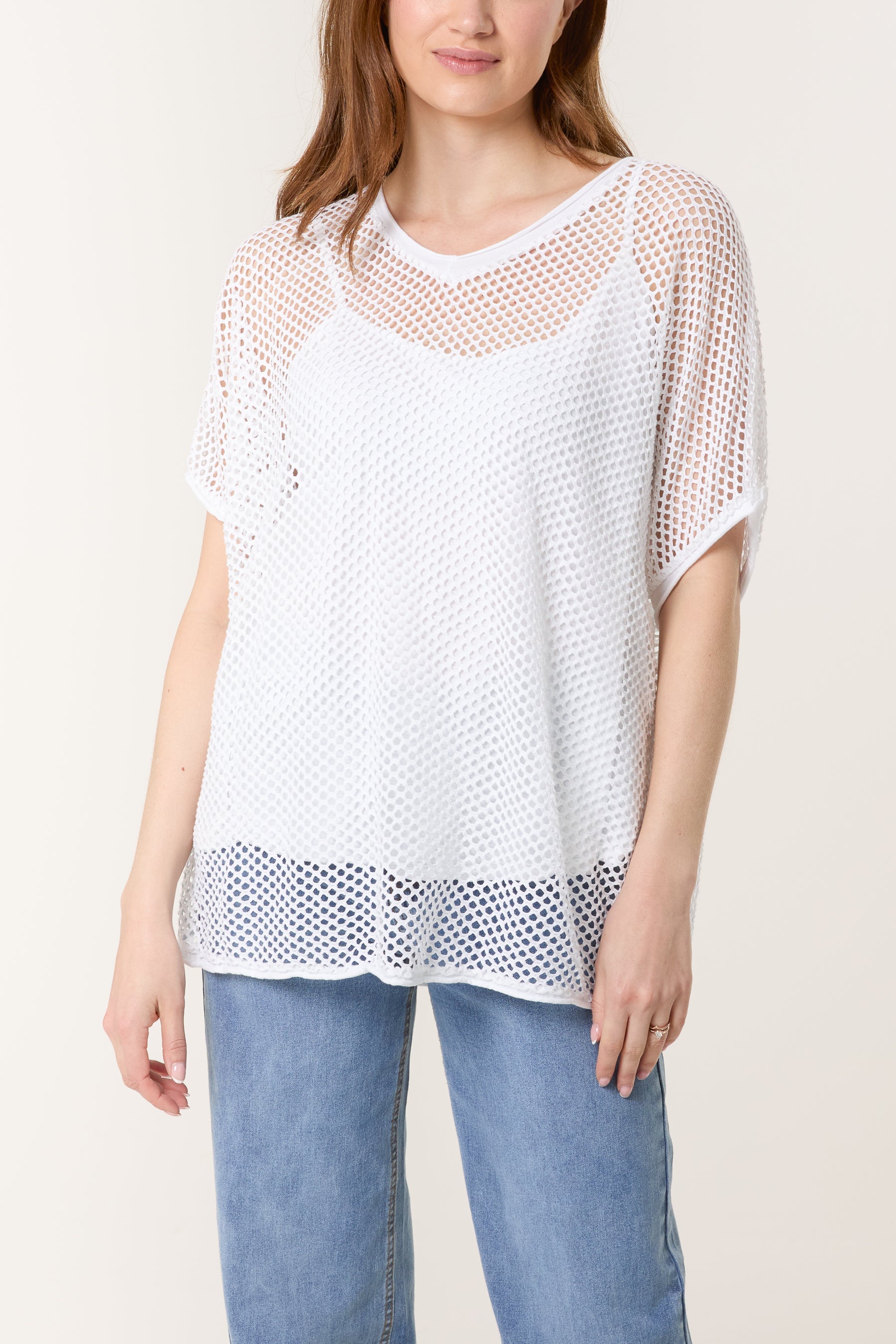 Short Sleeve Lined Net Top