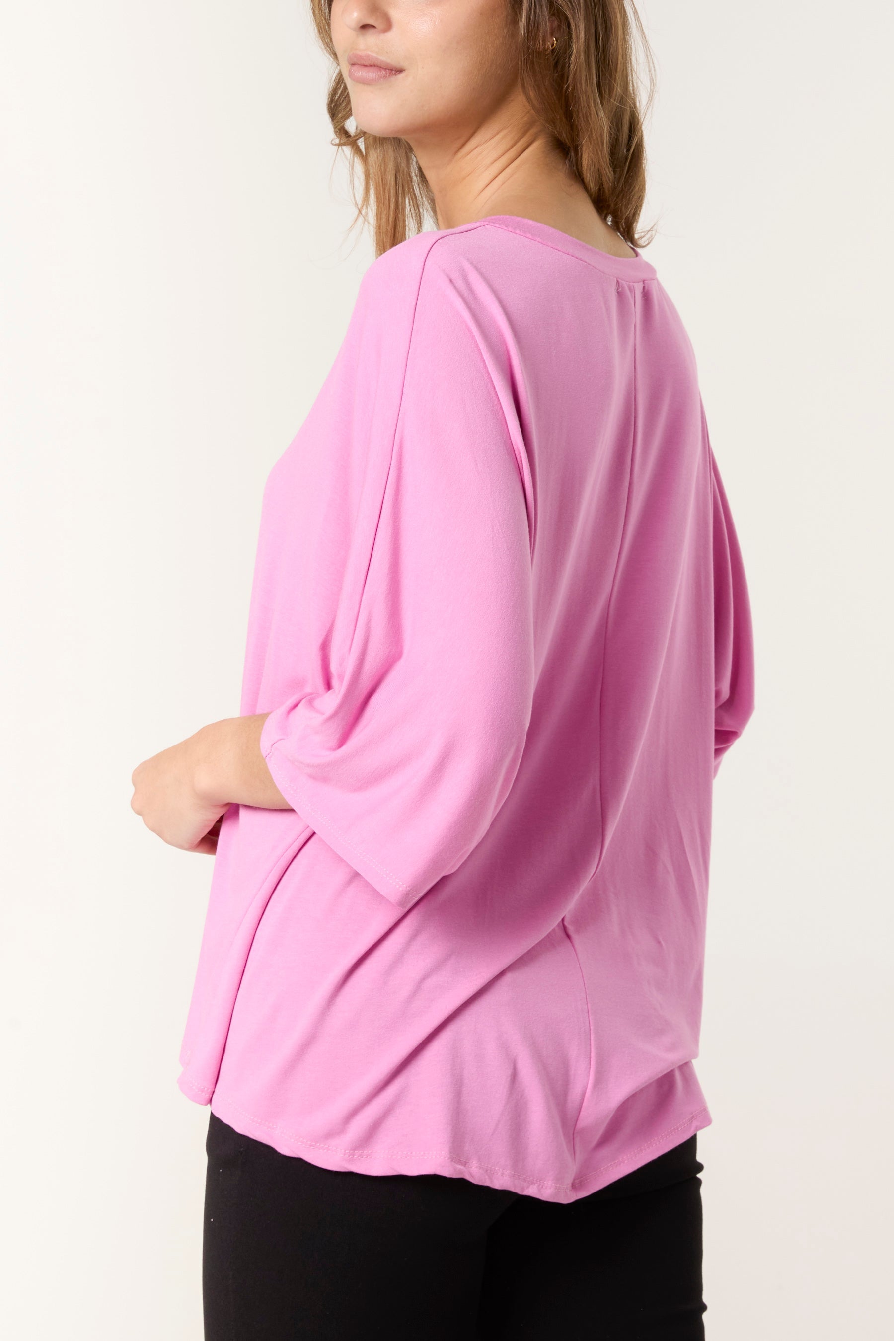 Round Neck 3/4 Sleeve Stretch Top