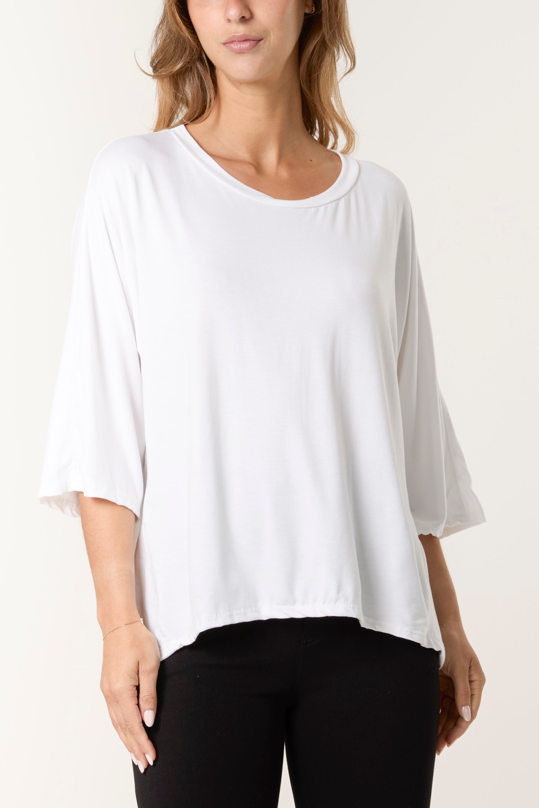 Round Neck 3/4 Sleeve Stretch Top