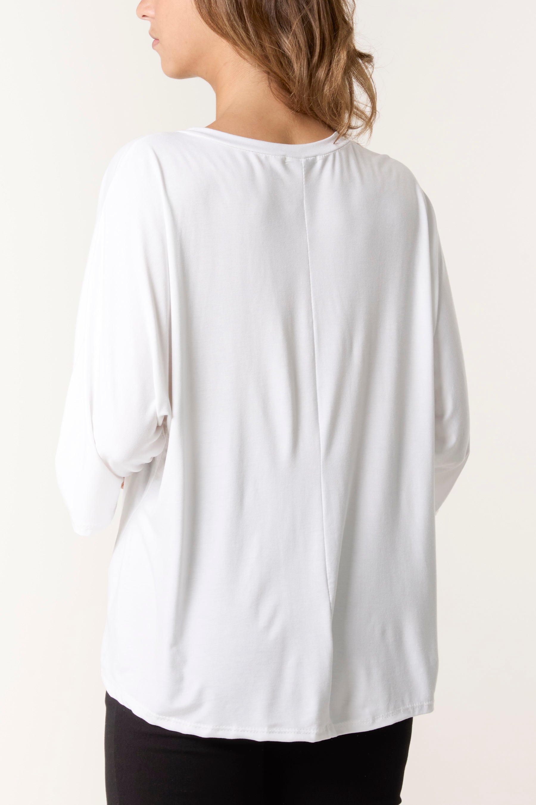Round Neck 3/4 Sleeve Stretch Top